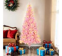 vidaXL Árbol de Navidad 180 cm PVC con 300 LED, soporte rosa, luces cálidas