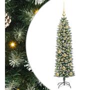 vidaXL Árbol Navideño Artificial Delgado con 150 LED Verde y 150 cm, Árbol de Navidad Moderno, en Forma de Cono, diseño Delgado, decoración ecológica, Luces LED, Alimentado por USB