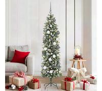 vidaXL Árbol Navideño Artificial Delgado Verde y blanco 180 cm