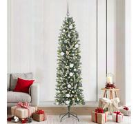 vidaXL Árbol Navideño Artificial Delgado Verde y blanco 210 cm