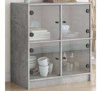 vidaXL Armario auxiliar puertas de vidrio gris hormigón 68x37x75,5 cm