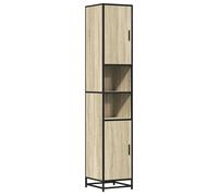 vidaXL Armario baño madera ingeniería y metal 35x37,5x188,5 cm en color Negro/Roble ahumado/Gris sonoma y más | almacenamiento funcional diseño moderno para baño dormitorio sala