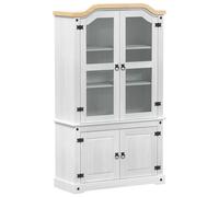 vidaXL Armario con vitrina Corona madera maciza pino 103,5x42x180 cm Blanco