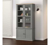 vidaXL Armario con Vitrina Vigo Madera Maciza Pino Gris 85x35x170 cm, Mueble Vitrina, Armario Expositor, Armario Cristal, Vitrina
