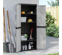 vidaXL Armario de almacenaje exterior PP 65x37x165 cm en color Negro/Gris y negro | almacenamiento funcional diseño moderno para baño dormitorio sala