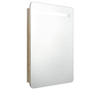 vidaXL Armario de Baño con Espejo LED Aseo Inodoro Muebles Mobiliario Tocador Botiquín Almacenamiento Estante Decoración Color Roble 60x11x80 cm