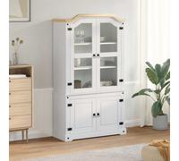 vidaXL Armario con vitrina Corona madera maciza pino 103,5x42x180 cm Blanco