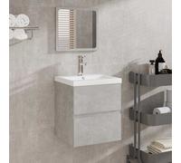 vidaXL Armario de lavabo con lavamanos y espejo gris hormigón