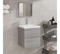 vidaXL Armario de lavabo con lavamanos y espejo gris sonoma