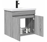 vidaXL Armario de lavabo para baño con grifo gris Sonoma, elegante organizador de baño, moderno almacenamiento para lavabo, elegante armario con diseño pequeño