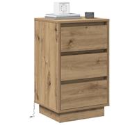 vidaXL Armario de Noche con cajón Roble Artesanal 39 x 34,5 x 65 cm, Cabinet Moderno para Noche, Mesa Rectangular, Madera, Carga USB, Organizador de Almacenamiento compacta
