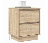 vidaXL Armario de Noche con cajón Roble Sonoma 39 x 34,5 x 50 cm, Mesita de Noche Moderna, Mesa Rectangular, con Almacenamiento, Puerto USB, luz LED, diseño Funcional