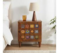 vidaXL Mesita de noche marrón, 40 x 33 x 46 cm, madera maciza de mango