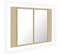 vidaXL Armario Espejo Baño con Luz LED Acrílico Aseo Muebles Mobiliario Almacenamiento Estante Decoración Adorno Roble Sonoma 60x12x45 cm