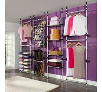 vidaXL Armario extensible con barras y estante, aluminio - Sistema de armario extensible - Sistemas de armario extensible - Armarios extensibles - Sistema de estanterías extensible