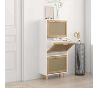 vidaXL Armario para zapatos blanco, 52x25x115 cm, material de madera y ratán natural - Armario para zapatos - Armarios para zapatos - Almacenamiento de zapatos - Organizador de zapatos