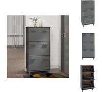 vidaXL Armario para zapatos HAMAR, gris oscuro, 59,5 x 35 x 117 cm, madera maciza de pino - Estanterías y armarios para zapatos