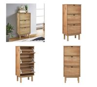 vidaXL Armario para zapatos OTTA con 3 cajones, color marrón, madera maciza de pino - Armario para zapatos - Armarios para zapatos - Almacenamiento de zapatos - Organizador de zapatos