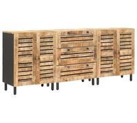 vidaXL Armarios de almacenamiento, 3 unidades, 180 x 33 x 75 cm, madera maciza de mango, color natural