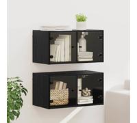 vidaXL Armarios de pared 2 pcs Roble Negro 68 x 37 x 35 cm