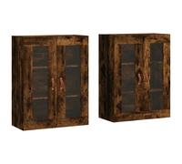 Vidaxl Armarios de Pared 2 Uds en Madera de Ingeniería con Manija de Puerta en Cuero - Mueble de Almacenaje de Salón - Armarios con Puertas y Cajón de Madera - Buffet para Salón Moderno - Armario Auxi