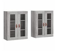 Vidaxl Armarios de Pared 2 Uds en Madera de Ingeniería con Manija de Puerta en Cuero - Mueble de Almacenaje de Salón - Armarios con Puertas y Cajón de Madera - Buffet para Salón Moderno - Armario Auxi