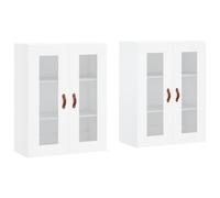 Vidaxl Armarios de Pared 2 Uds en Madera de Ingeniería con Manija de Puerta en Cuero - Mueble de Almacenaje de Salón - Armarios con Puertas y Cajón de Madera - Buffet para Salón Moderno - Armario Auxi