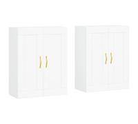 Vidaxl Armarios de Pared 2 Uds Madera de Ingeniería Manija de Puerta en Hoja Dorada Mueble de Almacenaje de Salón White
