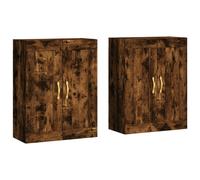 Vidaxl Armarios de Pared 2 Uds Madera de Ingeniería Manija de Puerta en Hoja Dorada Mueble de Almacenaje de Salón Smoked oak