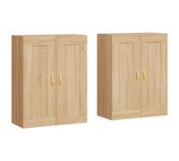 Vidaxl Armarios de Pared 2 Uds Madera de Ingeniería Manija de Puerta en Hoja Dorada Mueble de Almacenaje de Salón Sonoma oak