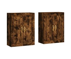 Vidaxl Armarios de Pared 2 Uds Madera de Ingeniería Manija de Puerta en Hoja Dorada Mueble de Almacenaje de Salón Smoked oak