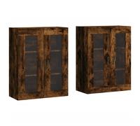 Vidaxl Armarios de Pared 2 Uds Madera de Ingeniería Manija de Puerta en Redondo Negro Mueble de Almacenaje de Salón Smoked oak