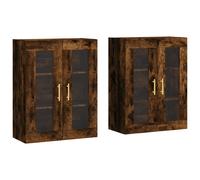 Vidaxl Armarios de Pared 2 Uds Madera de Ingeniería Manija de Puerta en Tubo Dorado Mueble de Almacenaje de Salón Smoked Oak