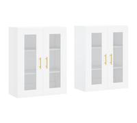 Vidaxl Armarios de Pared 2 Uds Madera de Ingeniería Manija de Puerta en Tubo Dorado Mueble de Almacenaje de Salón White