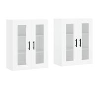 Vidaxl Armarios de Pared 2 Uds Madera de Ingeniería Manija de Puerta en Tubo Negro Mueble de Almacenaje de Salón White