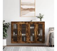 Vidaxl Armarios de Pared 2 Uds Madera de Ingeniería Manija de Puerta en Tubo Dorado Mueble de Almacenaje de Salón Smoked Oak