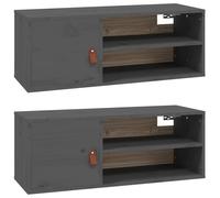vidaXL Armarios de pared, 2 unidades, gris, 80x30x30 cm, madera maciza de pino