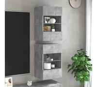 vidaXL Armarios de pared con luces LED para TV 2 uds gris hormigón 40x30x60,5 cm
