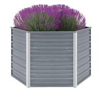 vidaXL Huerto elevado hexagonal acero galvanizado 129x129x77 cm, fondo abierto, gris