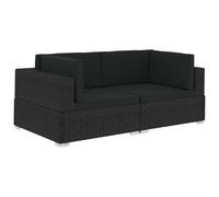Vidaxl Asiento Seccional de Esquina con Cojines de Ratán PE Negro y Blanco Black