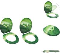 vidaXL Asientos de inodoro con tapa, 2 unidades, MDF, color verde, diseño de gotas de agua - Asientos de inodoro