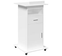 vidaXL Atril con Ruedas y cajón Madera ingeniería Blanco 55x55x107 cm, tribuna, Atril de orador, púlpito, Plataforma, podio, pupitre, Soporte de Atril