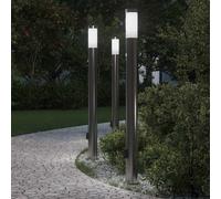 vidaXL Balizas de luz con sensor y tomacorriente, 3 unidades, 110 cm, acero inoxidable, IP44