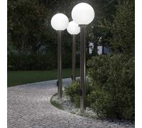 vidaXL Balizas de luz con toma de corriente, 3 unidades, 120 cm, acero inoxidable, IP44