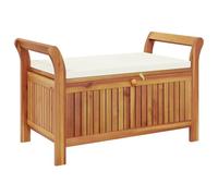 vidaXL Banco almacenaje jardín con cojín Madera Maciza de Acacia 91 cm, Banco de jardín, Banco al Aire Libre, Muebles de jardín, Banco de Picnic