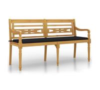 Banco Batavia Con Cojín Negro Madera Maciza De Teca 150 Cm Vidaxl