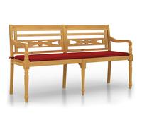 vidaXL Banco Batavia con cojín rojo madera maciza de teca 150 cm