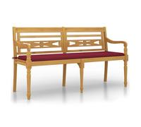 Banco Batavia Con Cojín Rojo Vino Madera Maciza De Teca 150 Cm Vidaxl