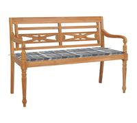 vidaXL Banco Batavia madera maciza teca y cojín a cuadros gris 120 cm