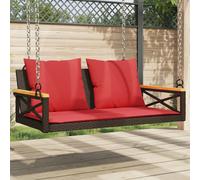 vidaXL Banco columpio con cojines ratán sintético marrón 109x62x40 cm